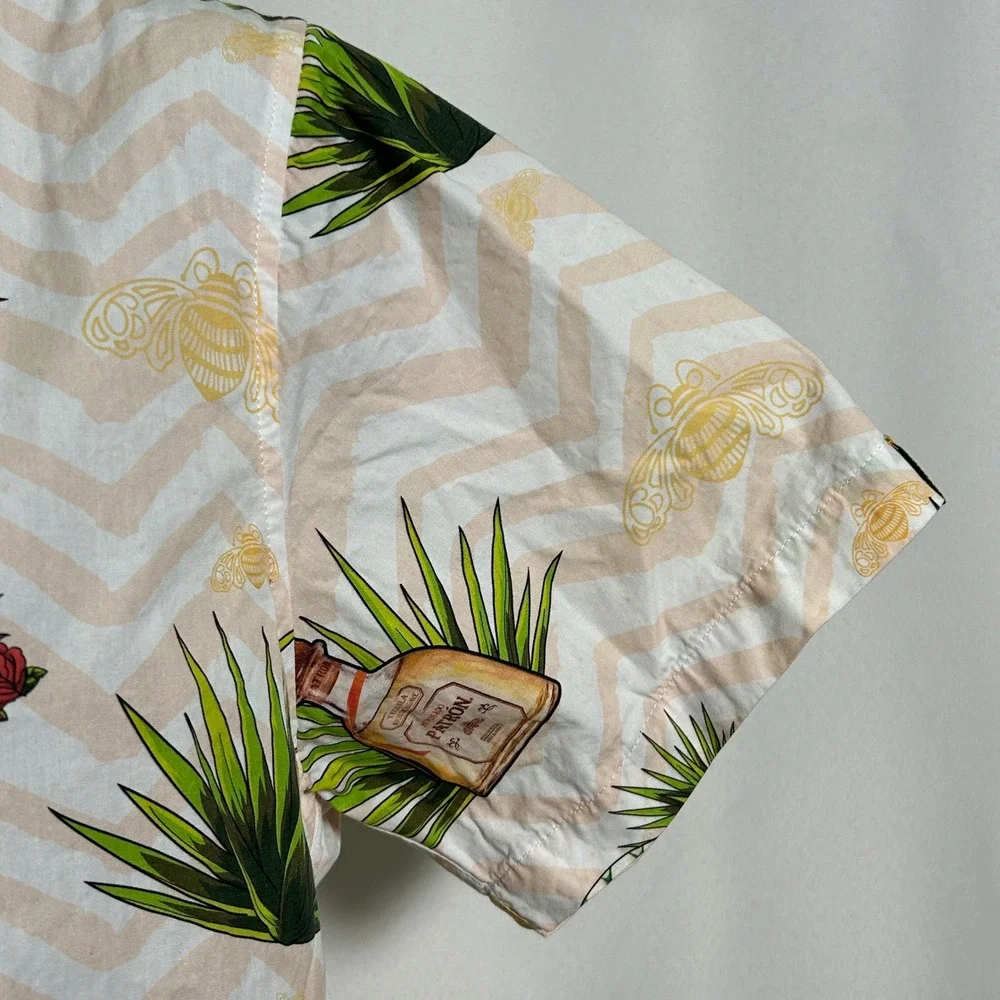 Patron Tequila Bottle Simply Perfect Button Down Beige Hawaiian Shirt Women's XL